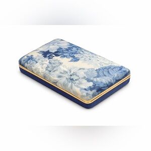 Vintage Blue Floral Jewelry Travel Case / Organizer with Mirror